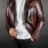 Men’s Wine Leather Biker Jacket – Slim Fit Rocker Style
