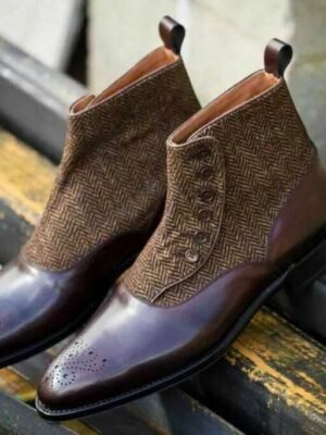 Handmade Brown Leather and Tan Suede Ankle Boots With Lace up Closure |