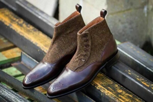 Handmade Brown Leather and Tan Suede Ankle Boots With Lace up Closure |