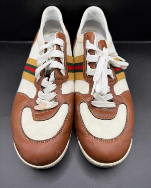 Gucci White Guccissima Canvas And Tan Leather