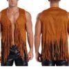 Men Vintage Fringe Vest Cardigan Open Front Waistcoat Faux Suede Rivets Sleeveless Tassel Jacket Fashionable Causal Vest Coat