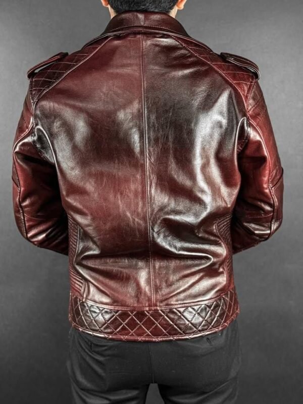 Men’s Wine Leather Biker Jacket – Slim Fit Rocker Style