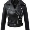 UIITA Women’s Jackets & Coats, Black Leather Cropped Jacket Punk Women’s Coat Long Sleeve Lapel Zip Bomber