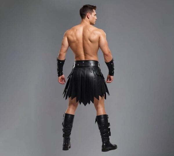 Unisex Black Leather Warrior Kilt, Battle Style Layered Kilt for LARP, Cosplay & Festivals, Handmade Tactical Leather Skirt, Leather Kilt