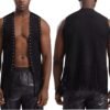 Men Vintage Fringe Vest Cardigan Open Front Waistcoat Faux Suede Rivets Sleeveless Tassel Jacket Fashionable Causal Vest Coat