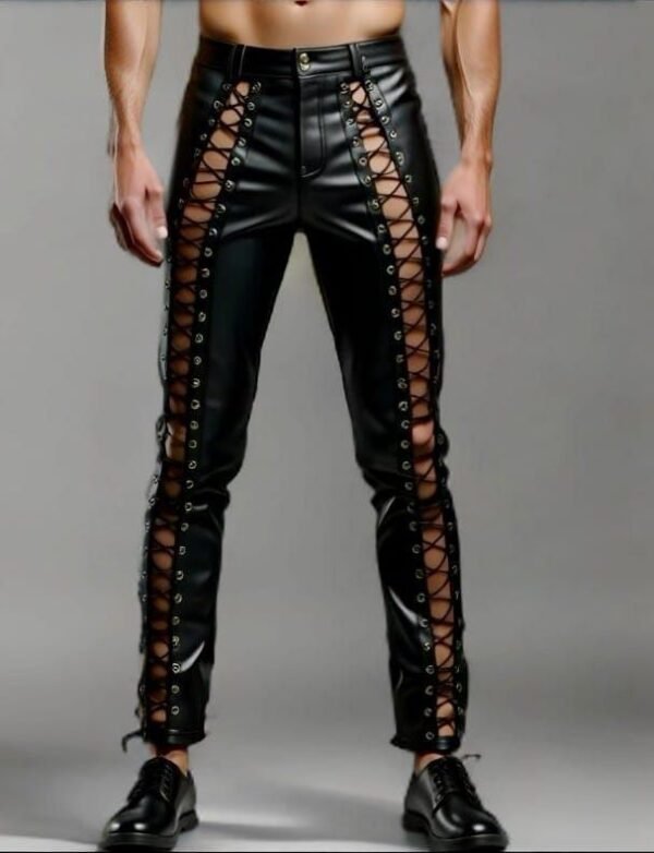 Handmade Genuine Leather Lace-up Pants for Men | Custom Handmade Gothic Biker Style