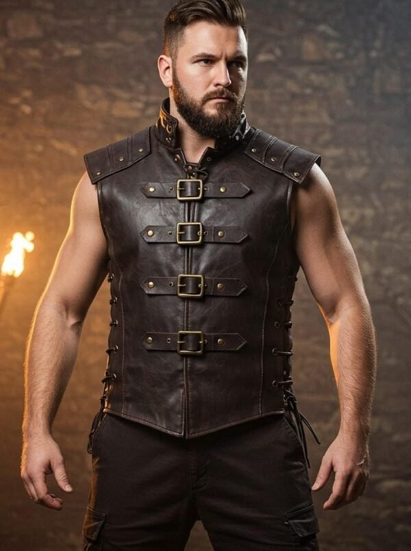 Genuine Black Leather Biker Vest for Men With Armor | Real Leather Cosplay Vest | Customizable