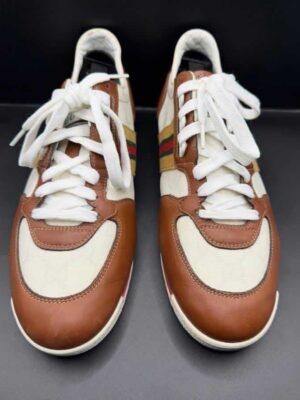 Gucci White Guccissima Canvas And Tan Leather