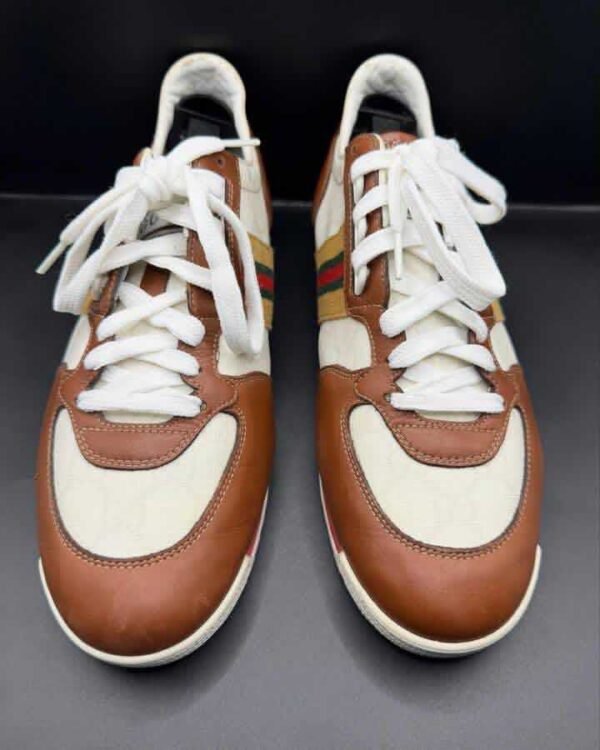Gucci White Guccissima Canvas And Tan Leather