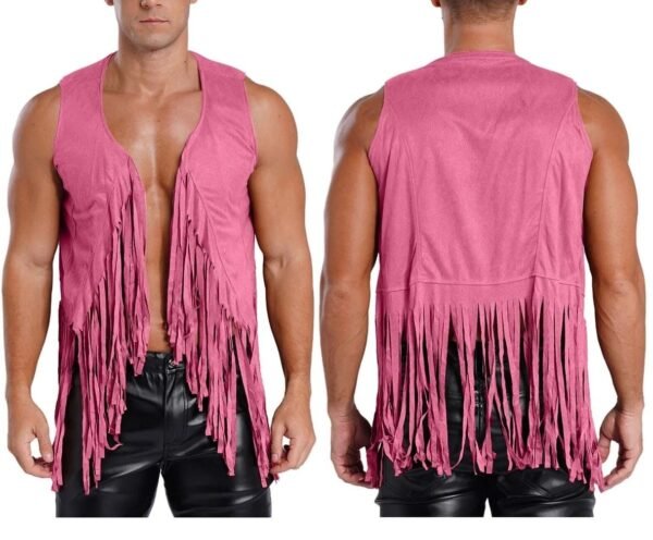 Men Vintage Fringe Vest Cardigan Open Front Waistcoat Faux Suede Rivets Sleeveless Tassel Jacket Fashionable Causal Vest Coat