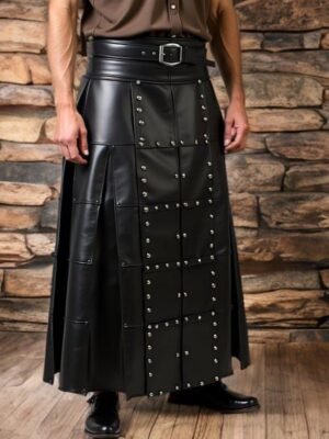 Gothic Festival Handmade Long Leather Kilt – Heavy Duty Men’s