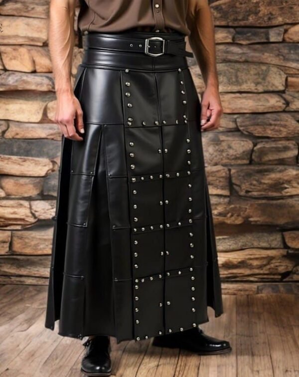 Gothic Festival Handmade Long Leather Kilt – Heavy Duty Men’s
