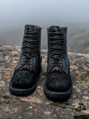 Handmade Black Leather and Tan Suede Ankle Boots With Lace up Closure |