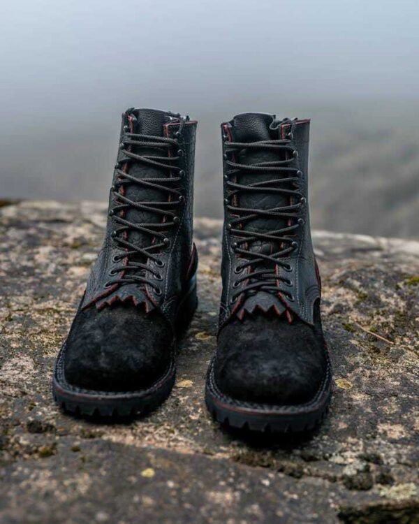 Handmade Black Leather and Tan Suede Ankle Boots With Lace up Closure |