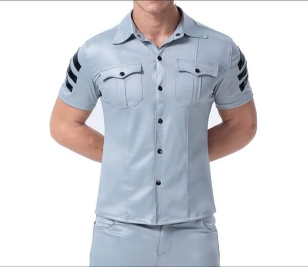 Men’s Light Blue Faux Leather Moto Shirt