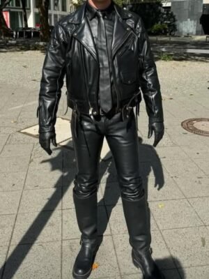 Men’s Black Leather Blazer – Slim Fit