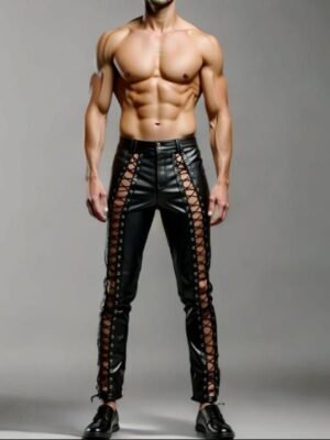 Handmade Genuine Leather Lace-up Pants for Men | Custom Handmade Gothic Biker Style