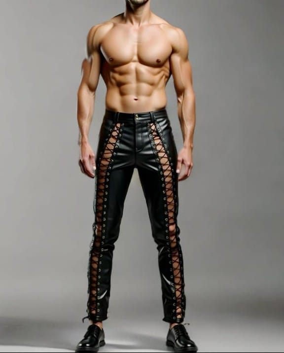 Handmade Genuine Leather Lace-up Pants for Men | Custom Handmade Gothic Biker Style