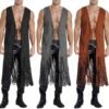 Men Vintage Fringe Vest Cardigan Open Front Waistcoat Faux Suede Rivets Sleeveless Tassel Jacket Fashionable Causal Vest Coat