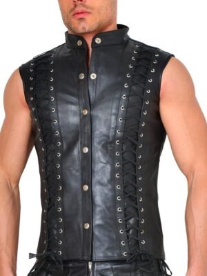 Handmade Lace-Up Leather Sleeveless Top Men’s Vest Corset Style Men’s Party Vest