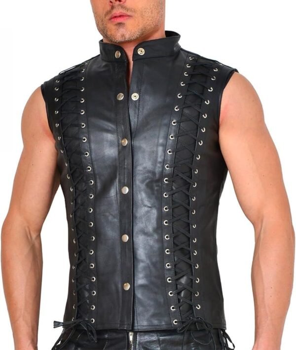 Handmade Lace-Up Leather Sleeveless Top Men’s Vest Corset Style Men’s Party Vest