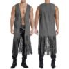 Men Vintage Fringe Vest Cardigan Open Front Waistcoat Faux Suede Rivets Sleeveless Tassel Jacket Fashionable Causal Vest Coat