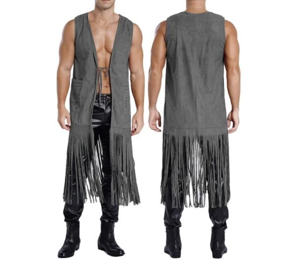 Men Vintage Fringe Vest Cardigan Open Front Waistcoat Faux Suede Rivets Sleeveless Tassel Jacket Fashionable Causal Vest Coat