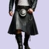 Black Leather Kilt Men (Real Leather Men Black Kilt