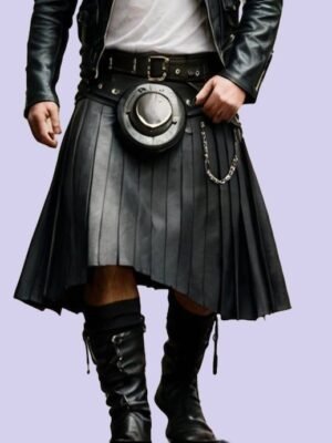 Black Leather Kilt Men (Real Leather Men Black Kilt