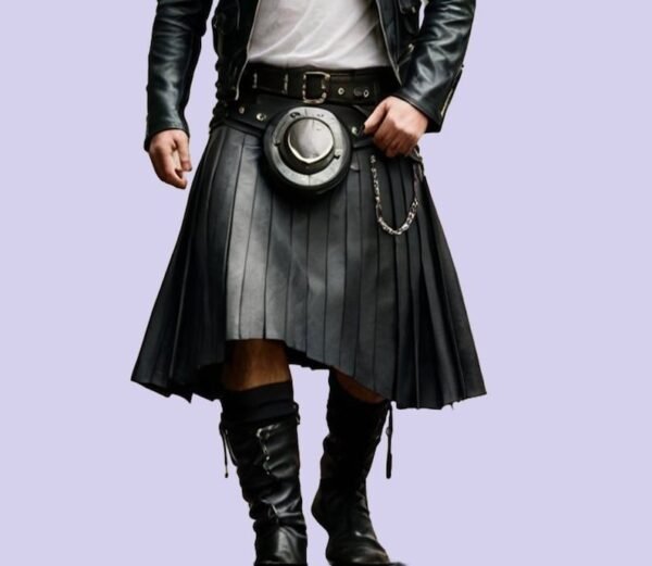 Black Leather Kilt Men (Real Leather Men Black Kilt