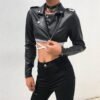 UIITA Women’s Jackets & Coats, Black Leather Cropped Jacket Punk Women’s Coat Long Sleeve Lapel Zip Bomber