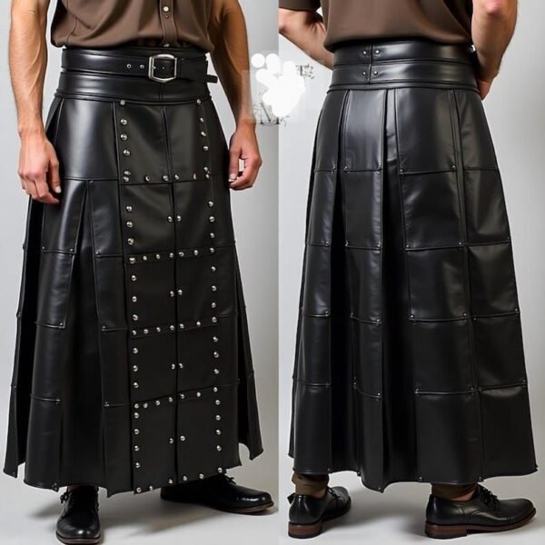 Gothic Festival Handmade Long Leather Kilt – Heavy Duty Men’s
