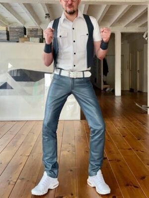 Leather Slim Button-Up Casual Button-Down Shirts for Men for sale
