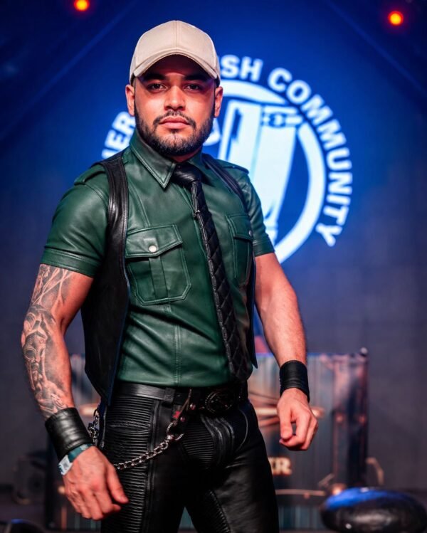 Green Elegant Leather Uniform Wear