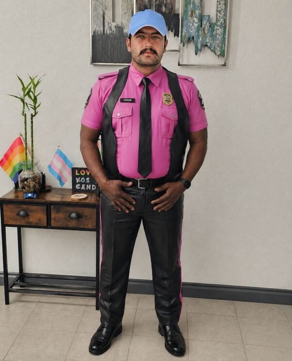 Pink Fashion Leather Uniform Dress