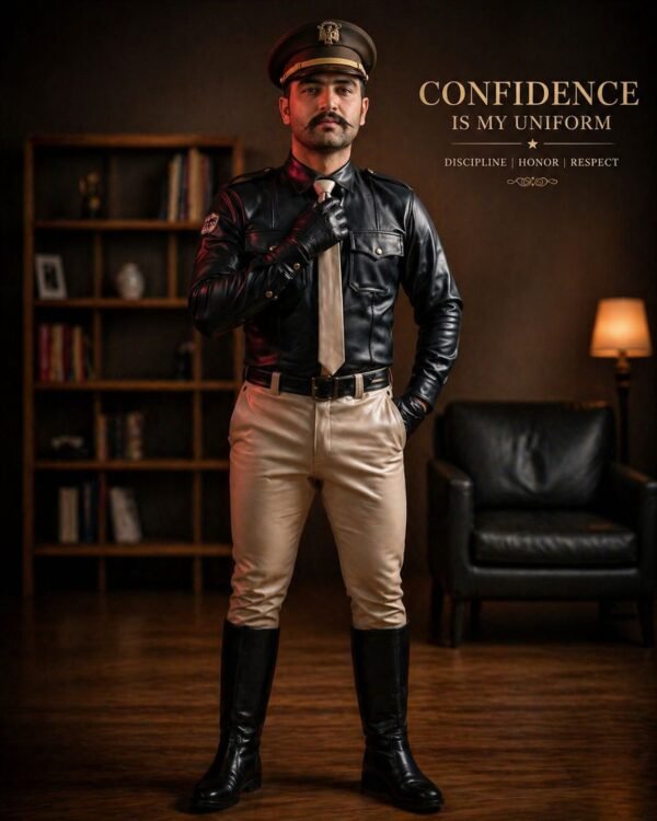 Black Stylish Leather Uniform Costume